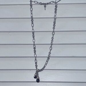 John Medeiros silver chain necklace with 2 black faceted stone pendant